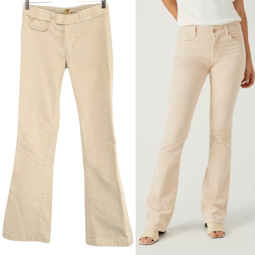 7 FOR ALL MANKIND Beige Y2K Corduroy Flared Boot Cut Pants Size 25 Vintage